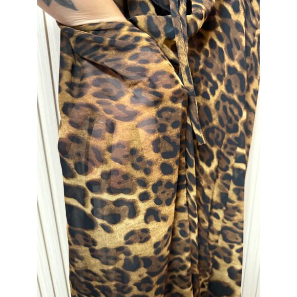 MICAS Leopard Print Sheer Draped Maxi Dress Brown Women’s Size M - Picture 10 of 11